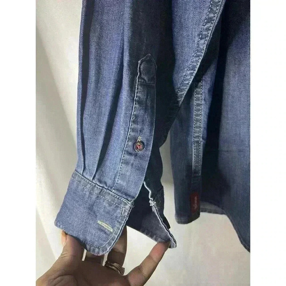 Wrangler Denim Shirt Flex Long Sleeve Casual Button Up Blue Jean Men’s XL Pockts - Picture 7 of 14